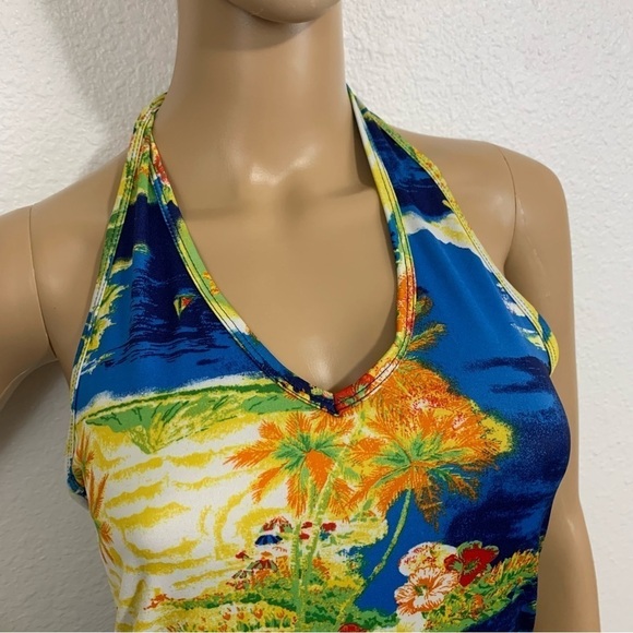 Ocean Drive Y2K Tropical Cruise Wear Beach Halter Mini Dress Size M - Picture 2 of 6